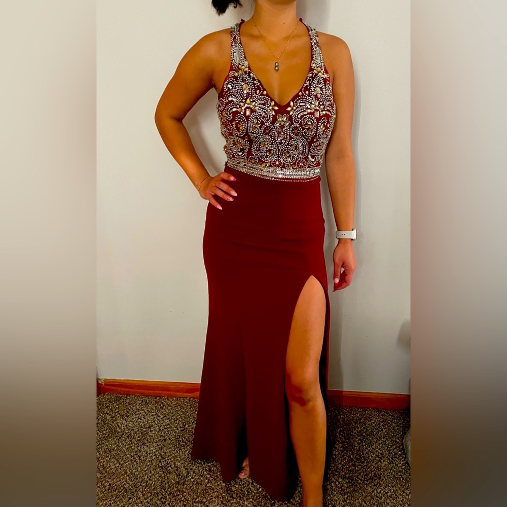 Maroon beaded embroidered dress.. prom, weddings, etc.. Xs